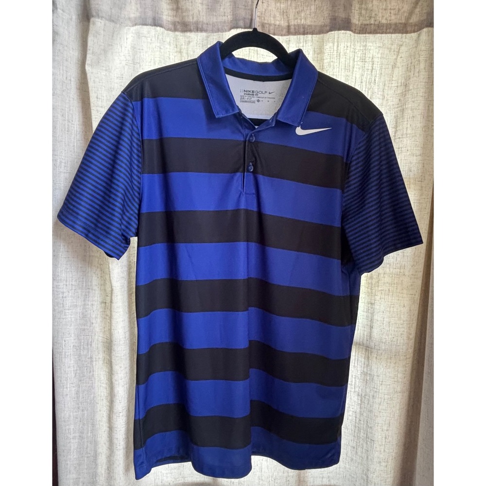 Nike Golf Dri-FIT Striped Polo Shirt Mens Medium Blue Black 833059-512